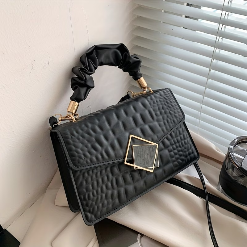 Pleated Embossed Handbag Crossbody Square Bag
