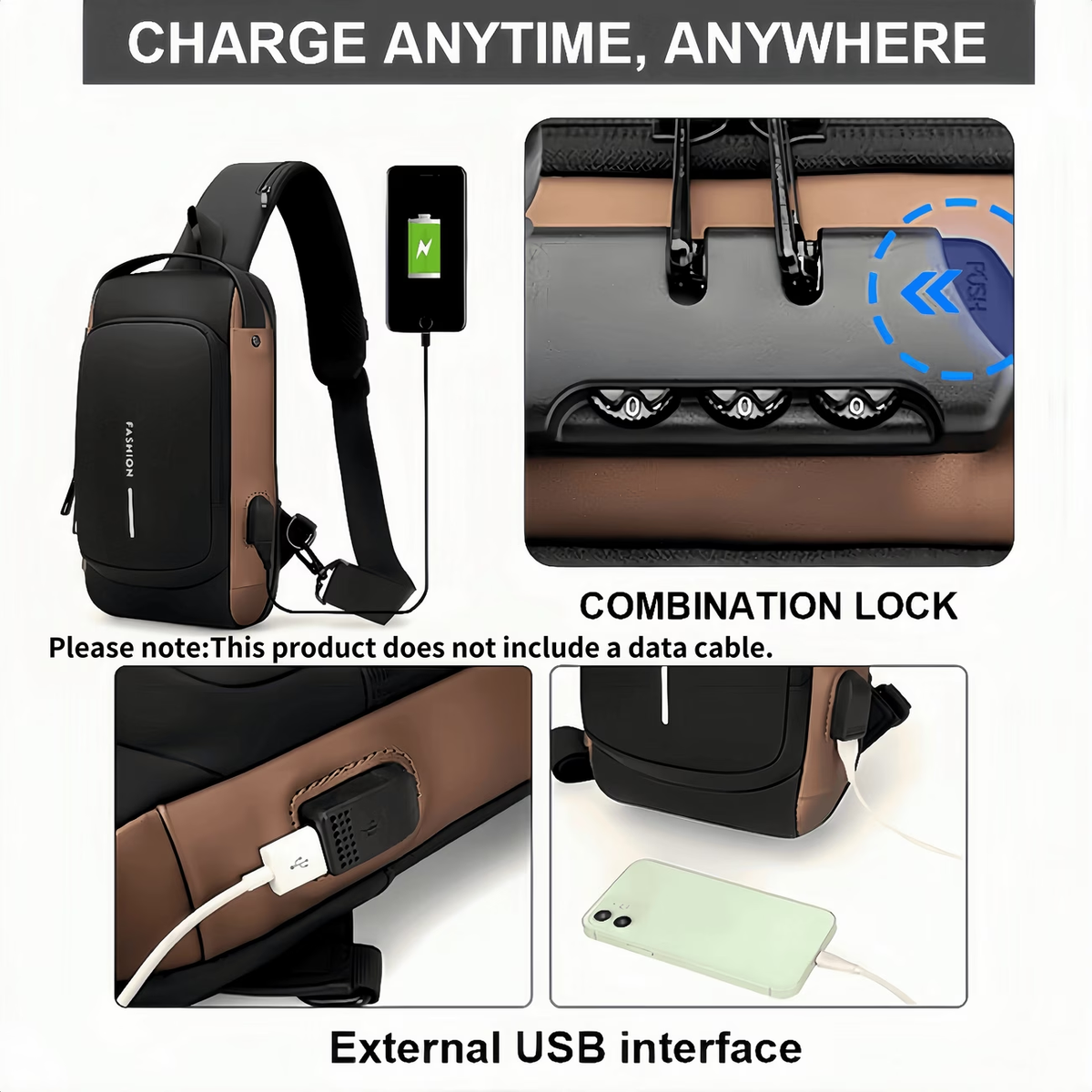 A Multi-functional Combination Lock Chest Bag, Outdoor Casual Crossbody Bag, Unisex Simple Single-shoulder Bag