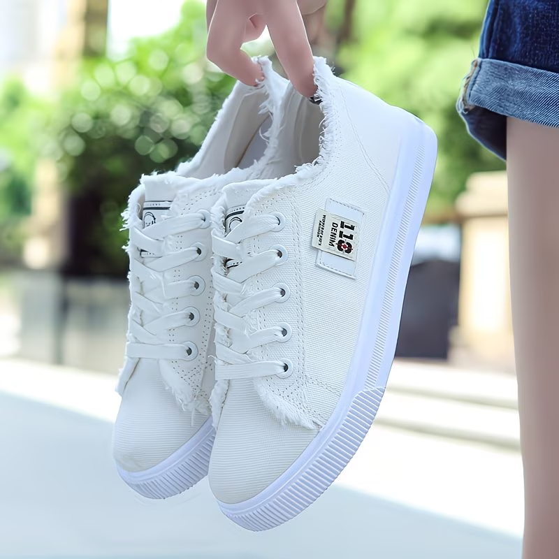 Women'S Casual Round Toe Solid Color Canvas Shoes, Small White, Flat Bottom, PVC Sole, Fabric Upper And Insole, Hand Wash, No Dry Clean, Spring, Autumn