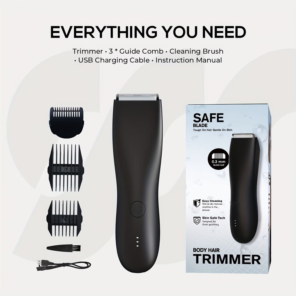 Professional Body Hair Trimmer with IPX6 Rating And Replaceable Blades. Electric Groin And Body Hair Trimmer for Men, Featuring a Replaceable Ceramic Blade for Grooming, Ideal for Male Shaving And Female Bikini Trimming