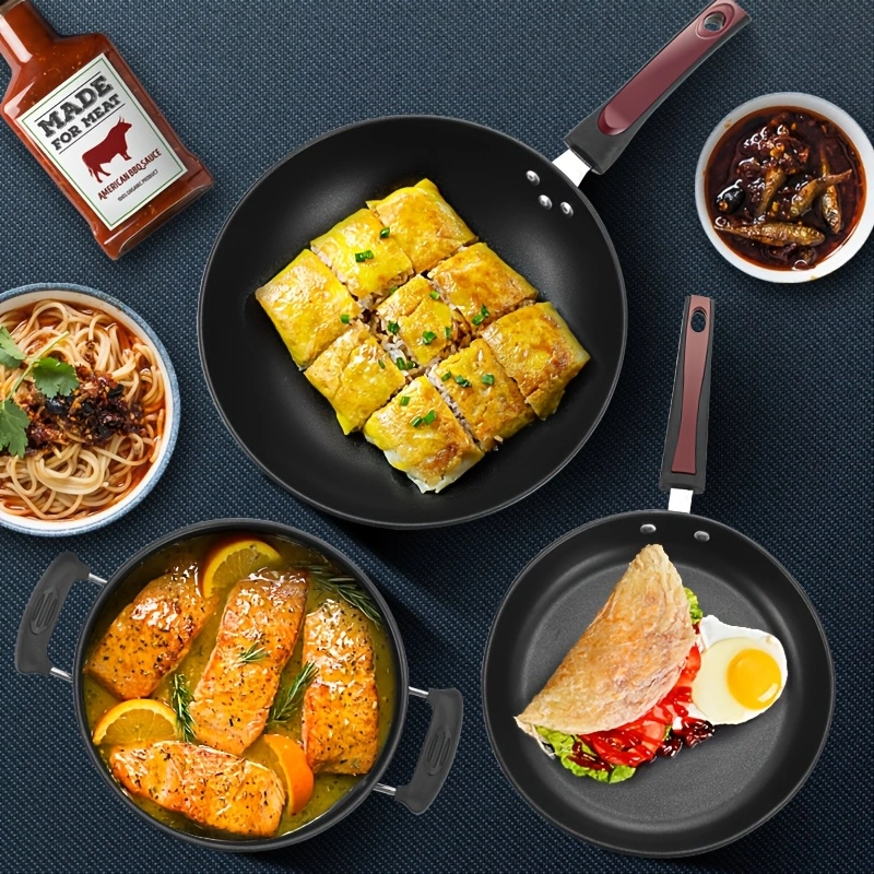 3-piece cookware set: wok, frying pan, and saucepan