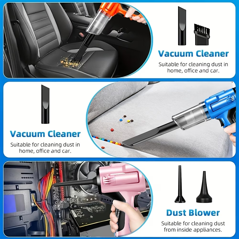 Cordless Handheld Vacuum, Featuring 5Kpa Powerful Suction And a Blowing Function, Compact Mini Vacuum Cleaner with Low Profile And Various Attachments, Ideal for Home, Car, Office, And Outdoor Camping