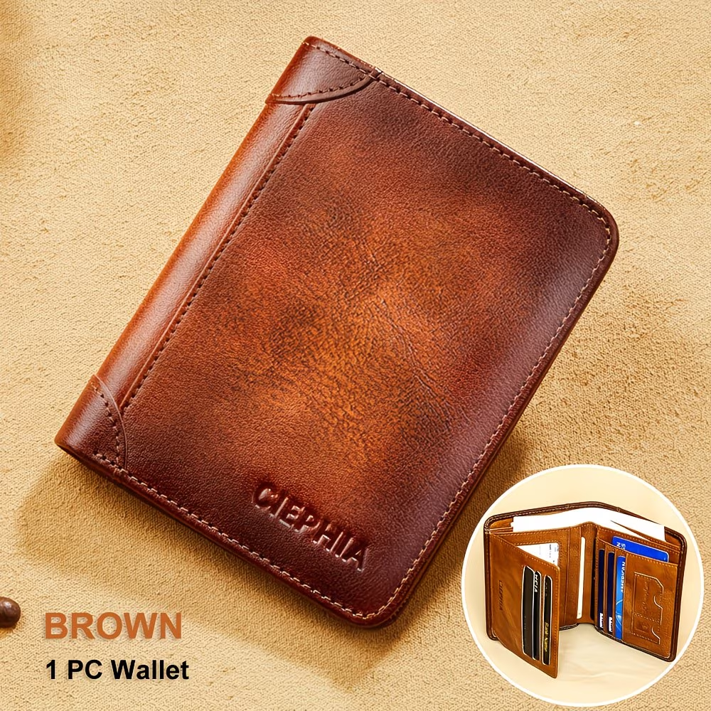 Genuine Leather Men's Wallet with Blessing Card Set, RFID Blocking, Ultra-Thin, Top-Grain Cowhide, Compact Multi-Function ID and Credit Card Holder, Christmas Valentine's Day Father's Day Gift