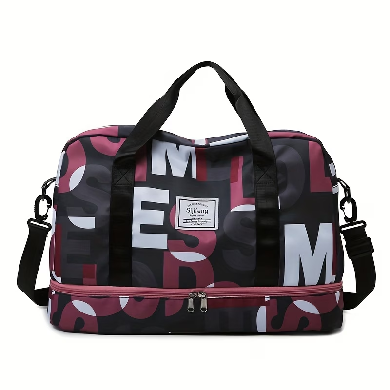 Duffel Bag with Independent Shoe Compartment - Lightweight, Large Capacity, Nylon, Machine Washable - Ideal for Swimming, Vacation, Short Business Trips, Maternity, Student Housing, Boarding, Yoga & Fitness Sessions - Fits Over Suitcase Handle