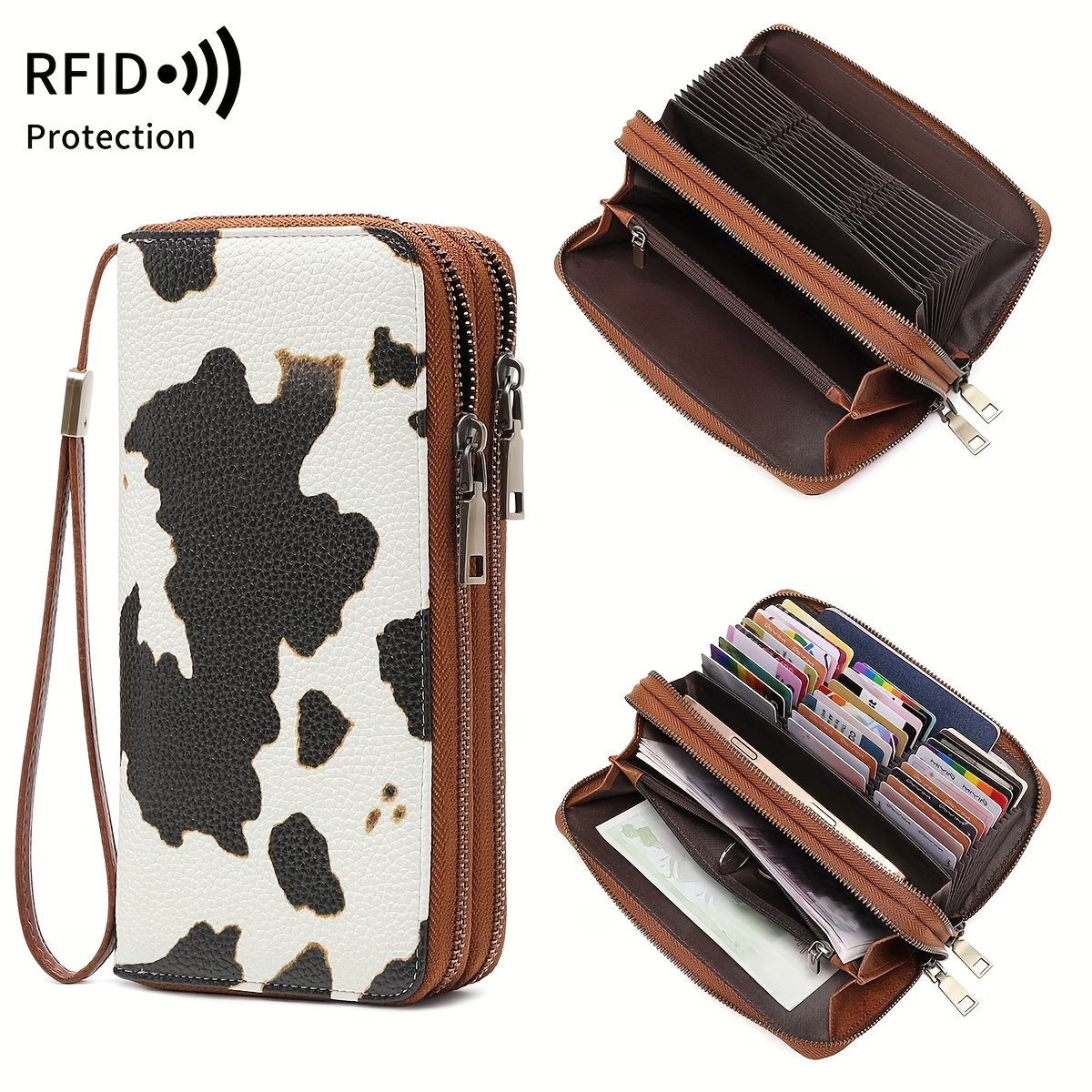Women'S Retro Leopard Print Large Capacity Wallet with RFID Blocking, Golden-Tone Hardware & Zipper Closure - Multi-Compartment Design with Card Slots
