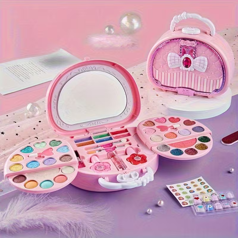 1 Set of Princess Makeup Toy Set, 3-Layer Washable Cosmetic Box, Suitable for Girls Aged 3 And Above for Role-Playing Dress-Up Sets, Birthday Parties, Halloween, And Christmas Gifts