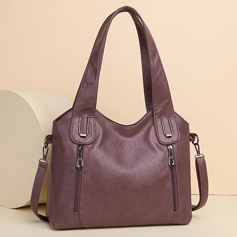1pc Women's Large Capacity Tote Bag, Synthetic Synthetic Leather Shoulder Handbag with Removable Strap, Zipper Closure, Polyester Lined