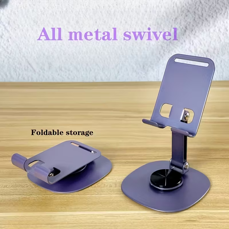 Aluminum Alloy Phone Stand - Waterproof, 360° Rotating Desk Mount with 2-Stage Adjustable & Foldable Design for Office and Bedstand Use