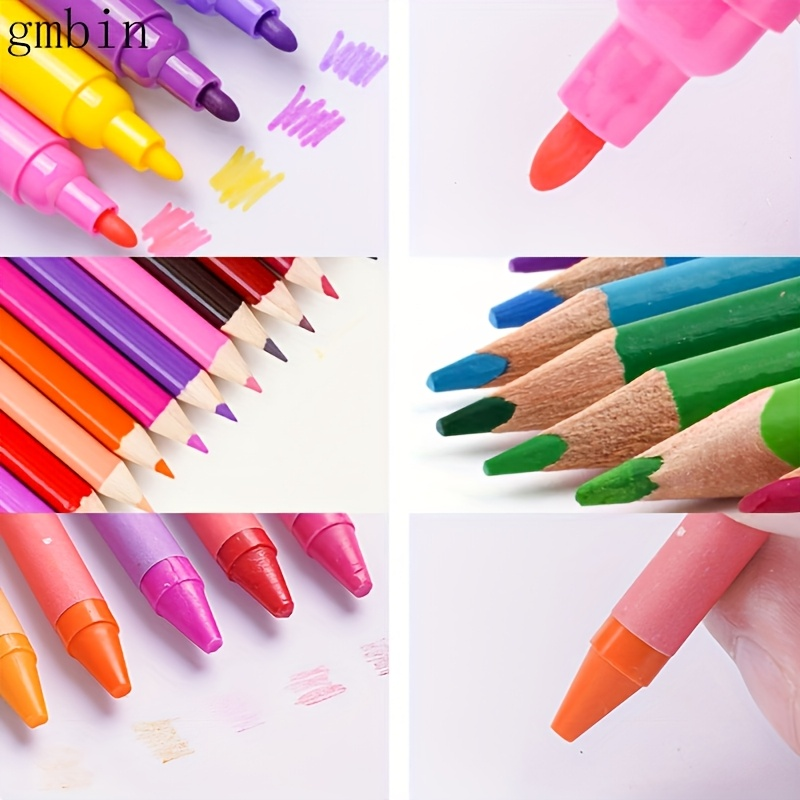 Paintbrush, watercolor, crayon, and wax stick drawing tool set; school supplies drawing set; black drawing set.