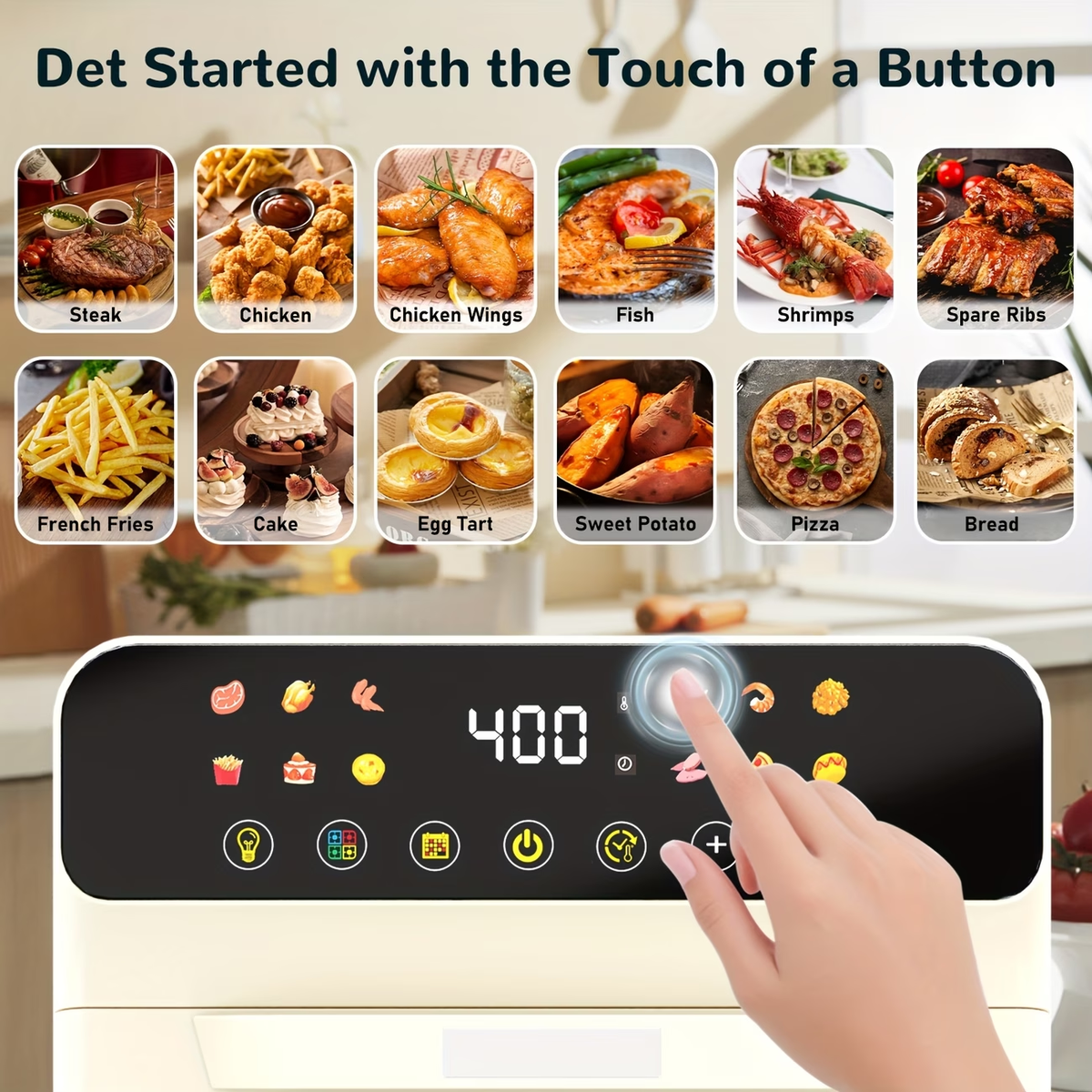 [Smart Air Fryer Oven] 12-in-1 Large 12-quart Air Fryer Oven | 12 One-Touch Preset Functions, Smart Cook Program, Two Baking Pan Accessories, Viewing Window, Interior Light, Adjustable Time & Temp, Oil-Free Family Cooker, Kitchen Appliances