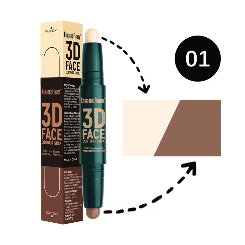 [Contour Stick] Waterproof Long Lasting Double Head Contour Stick | Highlights&Contour&Concealer 3D Face Makeup with Plant Squalane