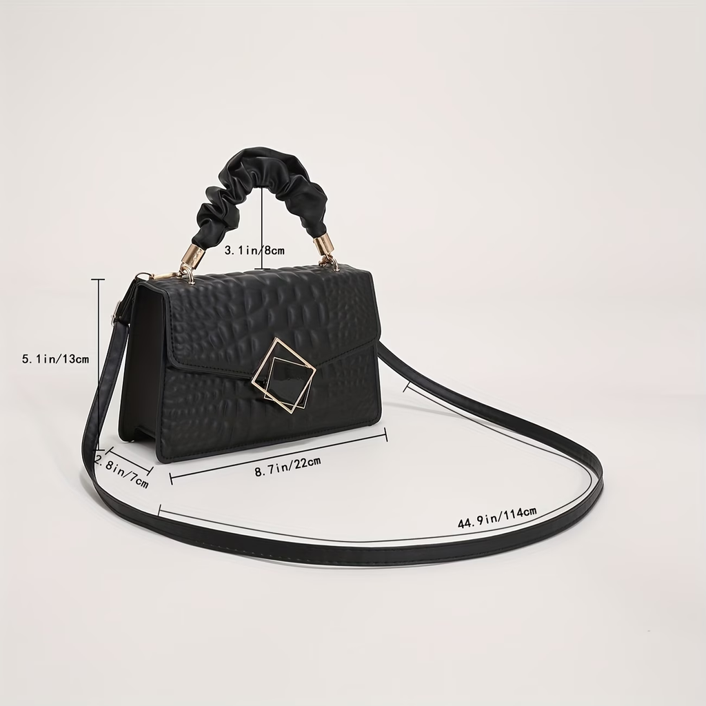 Pleated Embossed Handbag Crossbody Square Bag