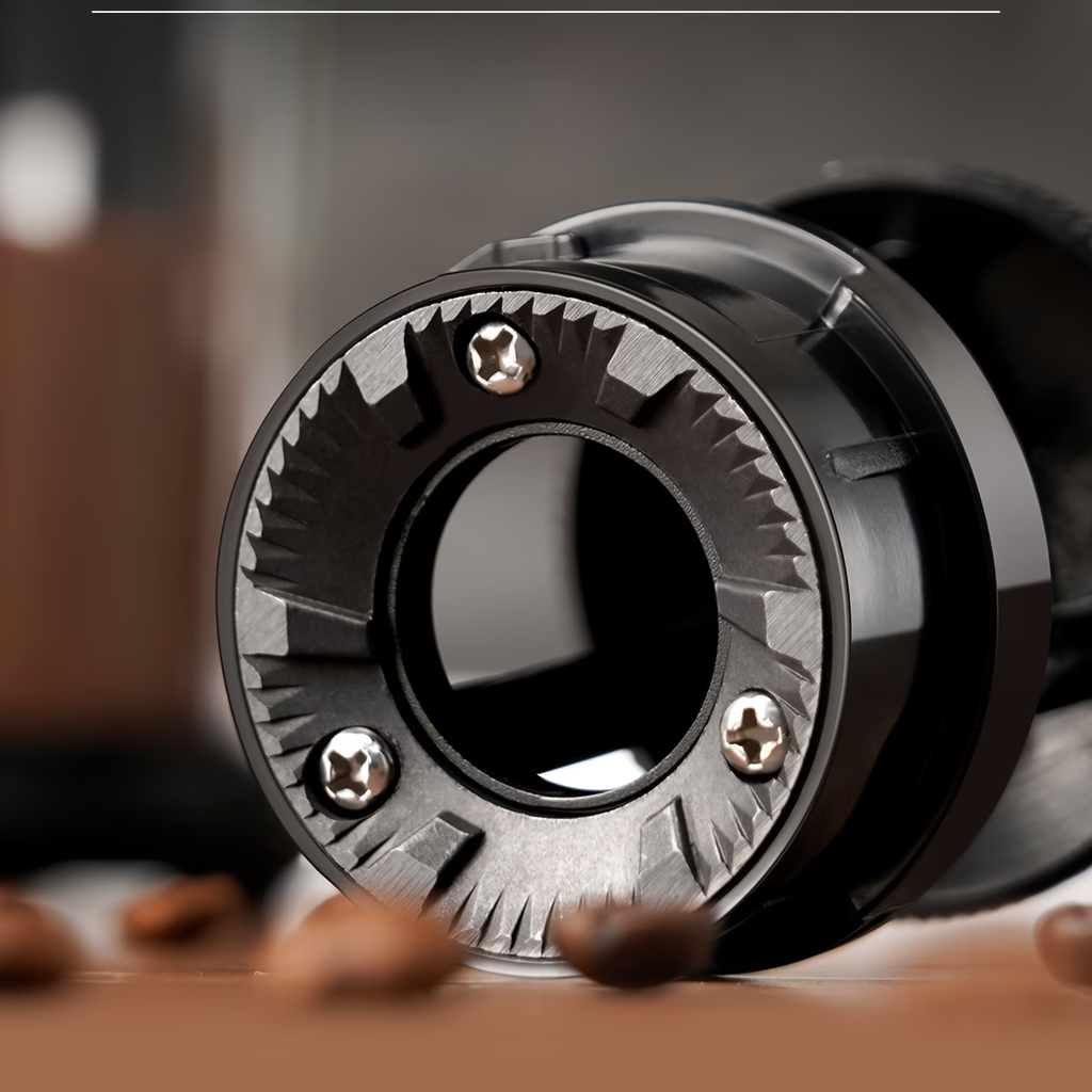 Electric Coffee Mill Featuring Adjustable Burrs, Offering 16 Precise Grinding Options for 2 to 14 Cups, in Black Color.