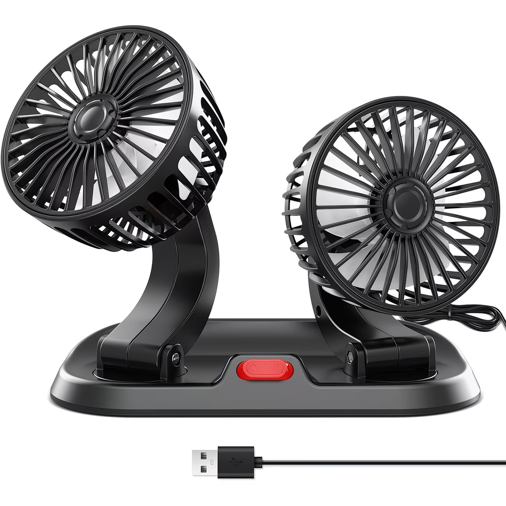 USB Fan for Cars with Dual Heads, 360° Adjustable - Ideal for Computers And Gadgets, Features 2 Speed Settings, Works with Trucks And Suvs - Compatible with Laptops