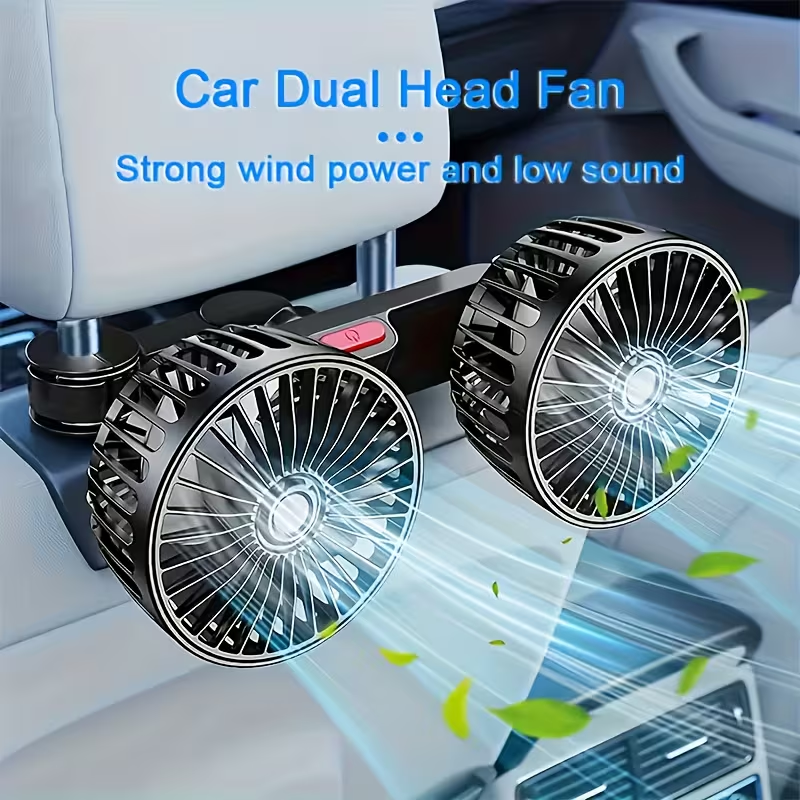 Car mounted RV silent fan, dual fan, car mounted fan, dual head rear ventilation fan, powerful wind power, 360 degree rotation, super large airflow, ultra quiet operation, easy to clip and install, suitable for cars and homes