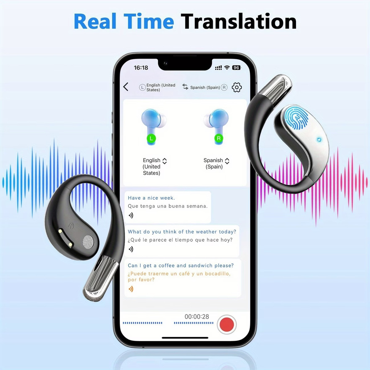 AI Language Translator Earbuds, 156 Languages & Accents Real-Time 3-in-1 Translation Earbuds, Wireless Headphones Fit IOS & Android, Translation Device For Travel Business Learning, 2026 AI Real-Time Translation Earbuds, Wireless 6.1