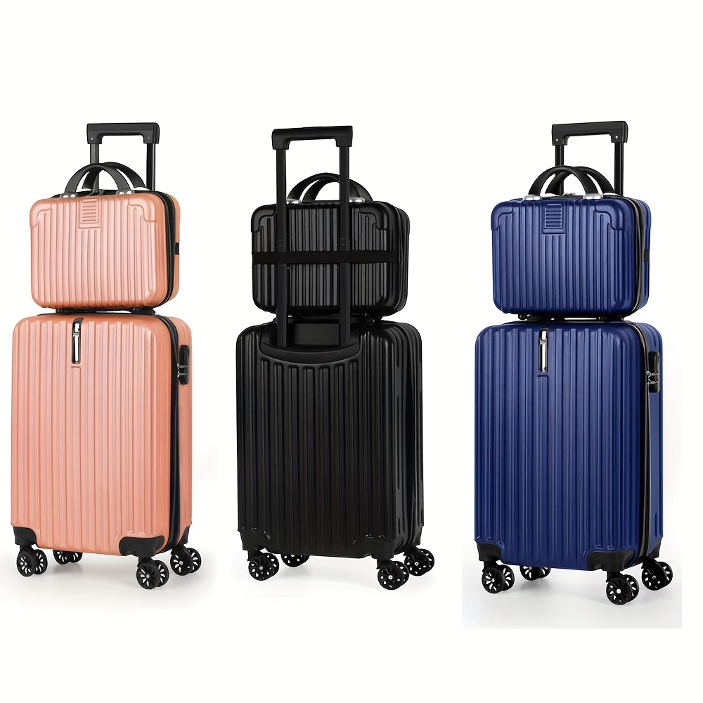 2pcs Luggage Set, 20-Inch Rolling Suitcase & 14-Inch Makeup Bag, Travel Carry-On Trolley Bag with Spinning Wheels & TSA Lock for Business & Leisure Flights. Available In Four Colors.