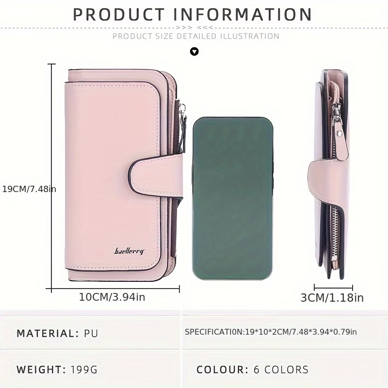 Letter Detail Long Wallet, Women's Fashion Faux Leather Wallet With Card Slots & Id Window