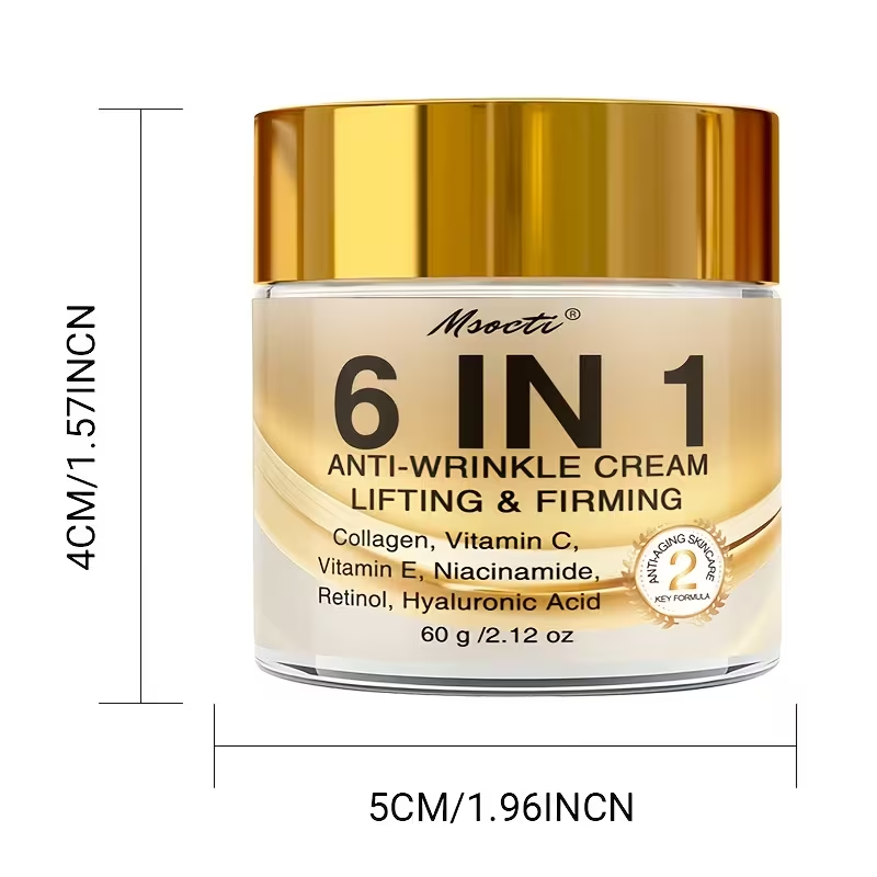 6-in-1 Instant Firming and Lifting Cream Deeply Moisturizes, Smoothes Dry Skin, Enhances Radiance and Elasticity, Skincare, Makes Skin Look Younger, Contains Retinol, Hyaluronic Acid, Niacinamide, Vitamin CE, Collagen, 60g, Non-greasy
