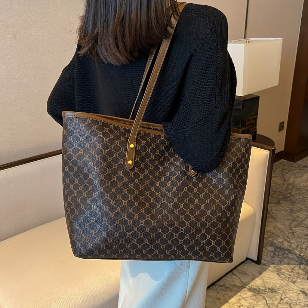 Women'S Vintage Pattern Tote Bag, Large Capacity, Stylish Bag for Work