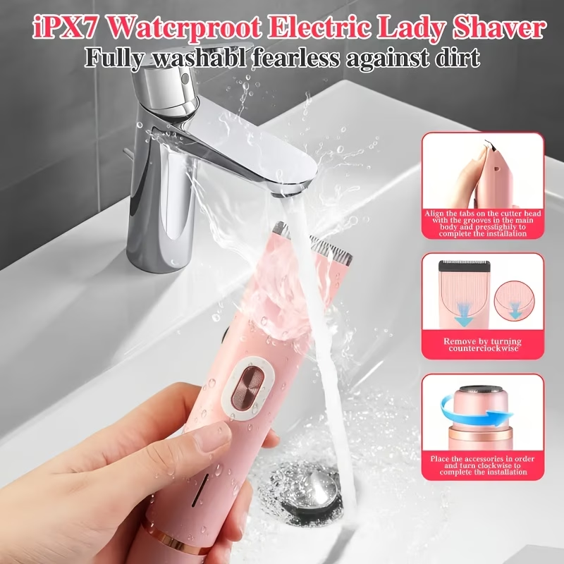 2-in-1 Pink Dual Head Bikini Trimmer For Women Electric Shaver For Wet & Dry Use Body Hair Remover For Bikini Underarms Legs Arms Face Long Battery Life USB Rechargeable Hypoallergenic Blades Facial Hair Removal Ergonomic Grip Adjustable