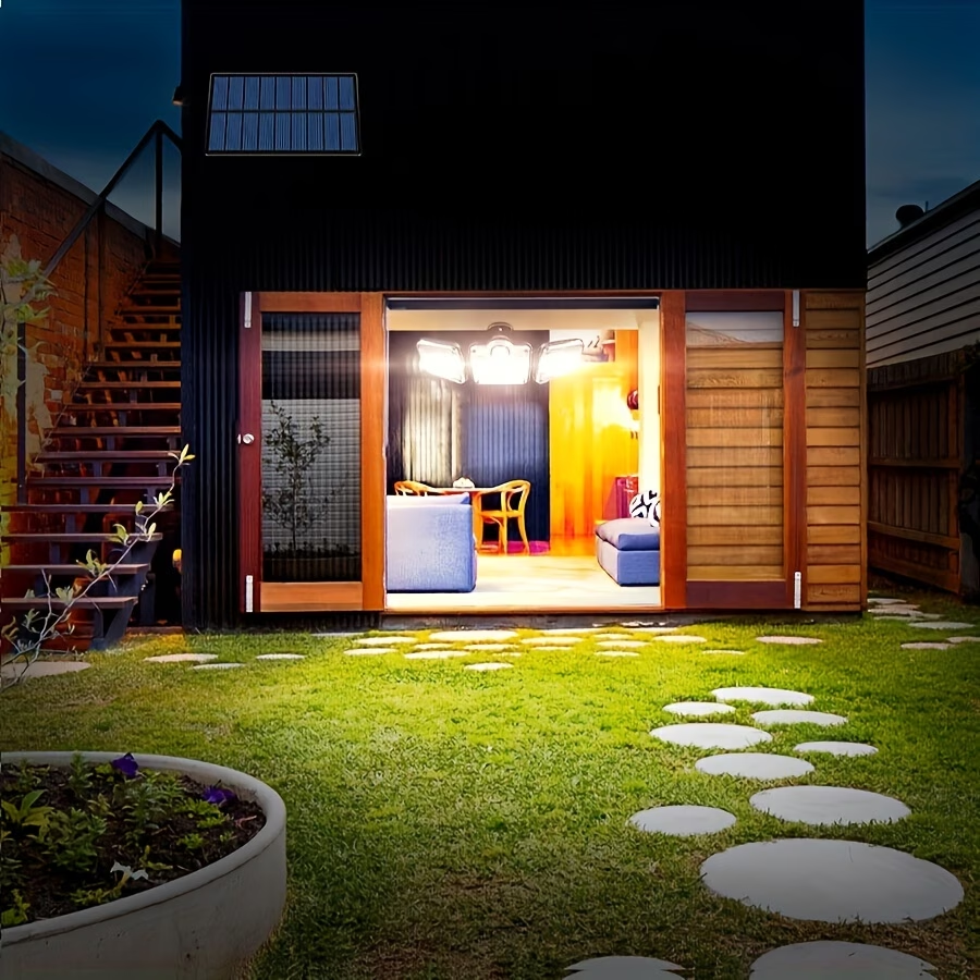 TURAOHU Solar Security Light with Motion Sensor - 3 Head 122 LED Adjustable Light, Semi-Recessed Plastic Wall Sconce, Remote Control, Solar Powered 2400mAh Li-Ion Battery, Non-Removable Photovoltaic Panel - Includes Light Source.