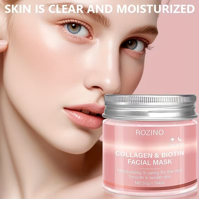 50g Biotin Collagen Day & Night Mask • Hydrates, Keeps Skin Moist and Plump • Firms Skin, Brightens Complexion, Smooths Skin • Makes Skin Look Younger • Suitable for Daily Use and Holiday Gifts • Giving Her a Beautiful Face