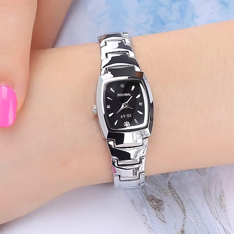 1 Elegant Women'S Quartz Wrist Watch | Tonneau Case, Stainless Steel Band, Non-rechargeable Button Battery