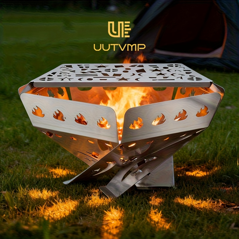 Stainless steel wood-burning stove, outdoor campfire stove, perfect for camping and heating. Home, patio, and outdoor camping barbecue stove, thickened and high-temperature resistant, portable barbecue and heating stove, quick assembly and folding.