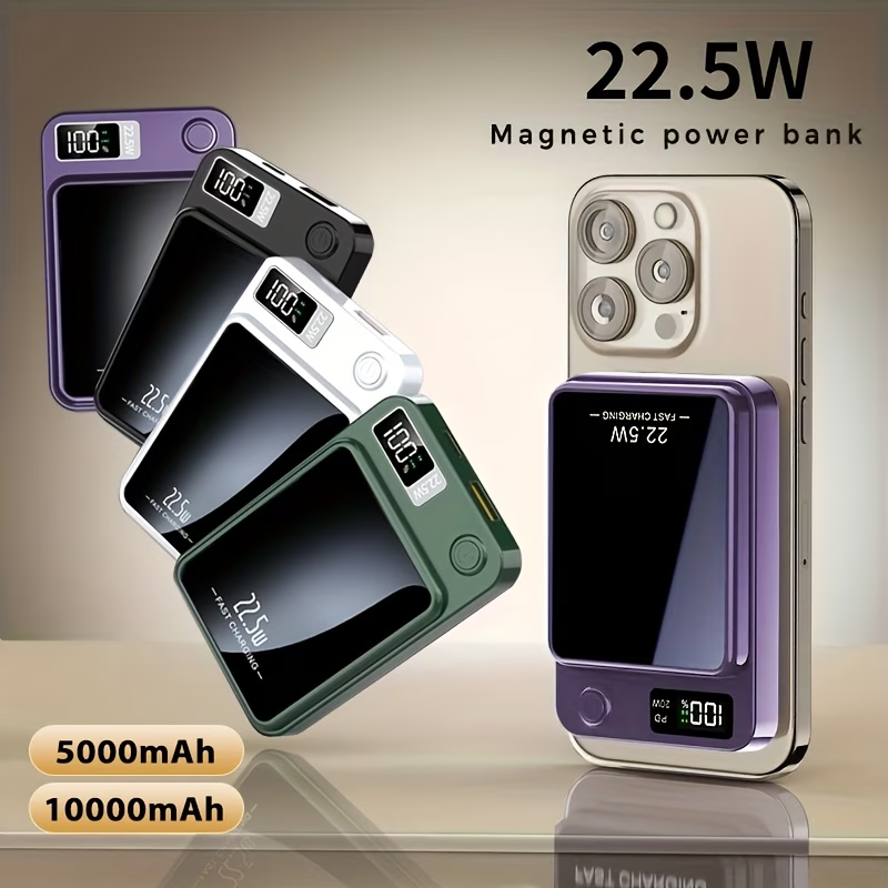 Sunthon Magnetic Wireless Charging Power Bank, 10000/5000mAh Portable Wireless Charger, 22.5W/PD20W Fast Charging Battery Pack, with LED Power Display, 2 Outputs And Dual Input External Battery Pack for iPhone 17/16/15/14/13/12 And Android Universal