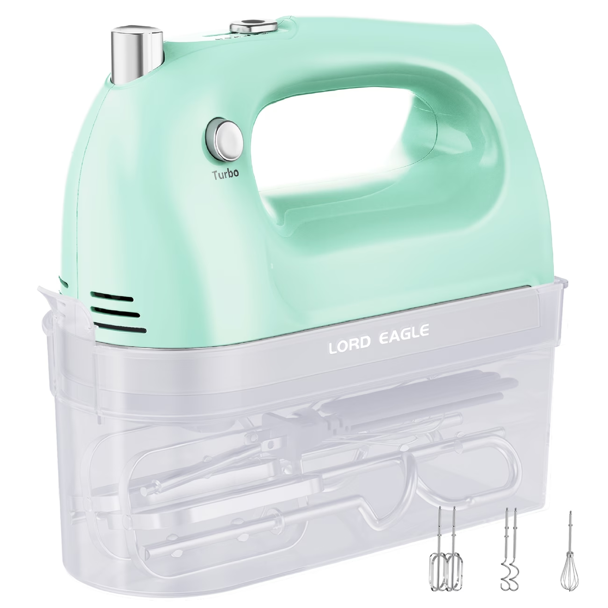 Electric Hand Mixer Complete Set with Attachment Storage Case, Includes 5 Stainless Steel Accessories, Turbo Boost & 5-Speed Settings for All Baking Needs