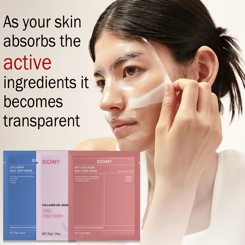 15pcs Set of Bio-Collagen Strong Moisturizing Masks, Deeply Hydrates The Skin, Making The Face More Hydrated, Delicate, And Bright. Rich in Bio-Collagen, It Helps to Say Goodbye to Dry, Dull, And Sagging Skin