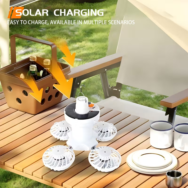 1pc Solar Charging Camping Light, with Fan Function, Portable Foldable Flashlight, Hook Design, 3 Modes, Suitable for Emergency Lighting at Night for Fishing, Camping, And Tourism