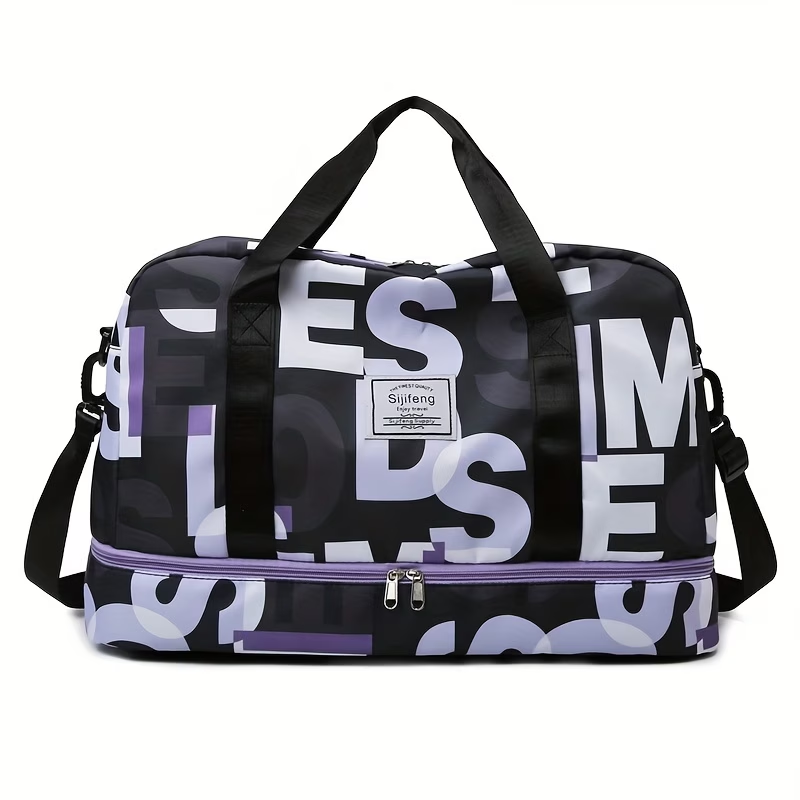 Duffel Bag with Independent Shoe Compartment - Lightweight, Large Capacity, Nylon, Machine Washable - Ideal for Swimming, Vacation, Short Business Trips, Maternity, Student Housing, Boarding, Yoga & Fitness Sessions - Fits Over Suitcase Handle