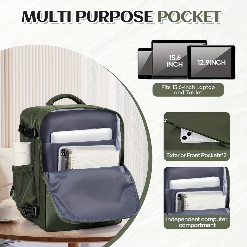 40x30x20cm Convertible Cabin Backpack - Lightweight Travel Backpack with 14" Laptop Compartment, Airline-Approved Carry-On Luggage, Durable Nylon Construction, Ergonomic Strap & Zipper Closure For Men & Women, Backpack For Travel, Short Trip Gear