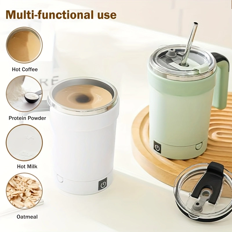 New fully automatic blender cup with temperature display, stainless steel straw, capable of blending shakes, coffee, and milk powder, detachable base, Type-C charging port, and a battery life of 60 minutes