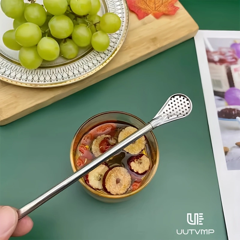 3PCS  Ice drink strainer, straw, and spoon, made of thickened 304 stainless steel, not for single use, reusable, 18cm long, detachable for cleaning, multifunctional, smooth and comfortable to use.