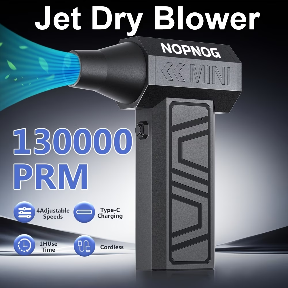 130000RPM Cordless Handheld Vacuum Cleaner | Type-C Charging, Turbo Blower for Car Blowing Snow, Indoor Dust Removal, Rapid Cooling, 4 Gears Adjustable, Portable Jet Fan, ABS Material