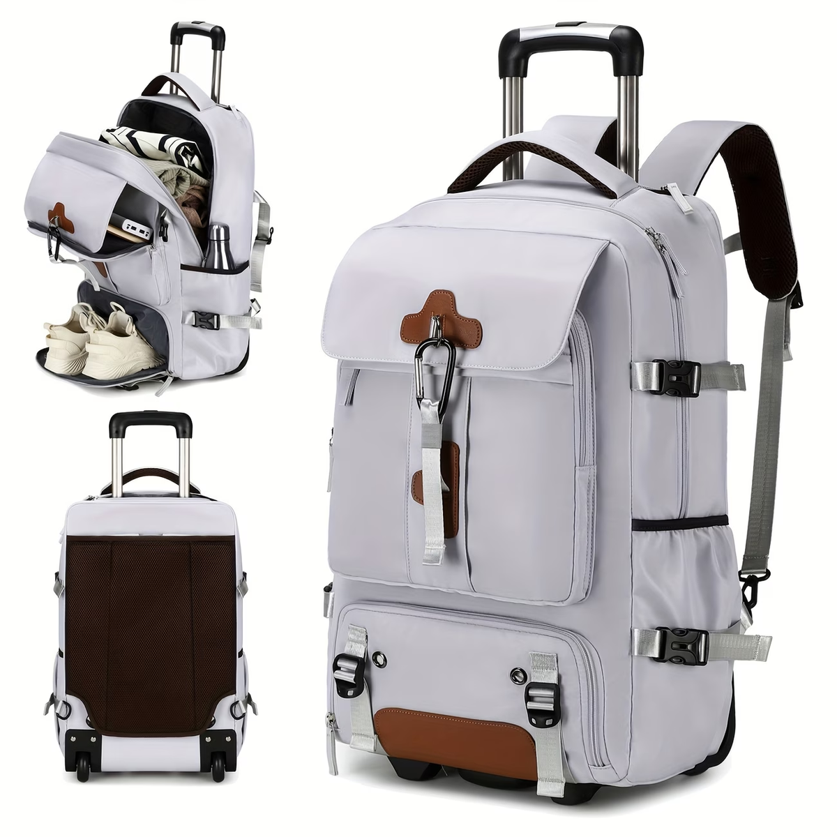 Travel Rolling Backpack, Travel Large Backpack Duffel Bag With Wheels, 17 Inch Laptop Backpack With Shoe Compartment, Trolley Suitcase Business College Ladies Men