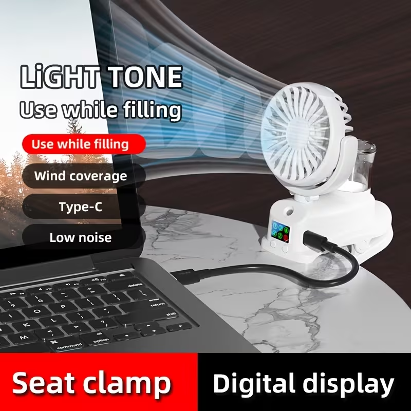 This Is a 2-In-1 Fan And Humidifier, Featuring a Portable Desktop Fan with 4 Adjustable Speeds And 2 Humidity Levels. It Operates Silently at 360 Degrees