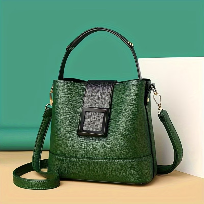 Elegant Solid Bucket Bag with Adjustable Shoulder Strap - Ladies' Multi-Functional Body And Handbag, Lightweight with Zipper Closure