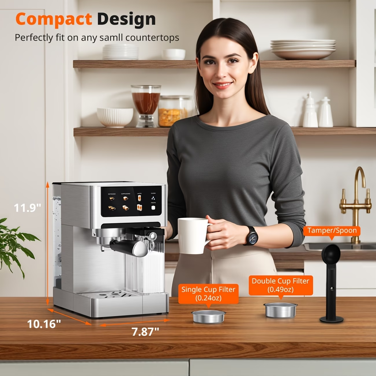 20-Bar Dual Boiler Espresso And Cappuccino Machine - 3-in-1 Latte Coffee Maker With Automatic Milk Frother And LED Touch Control