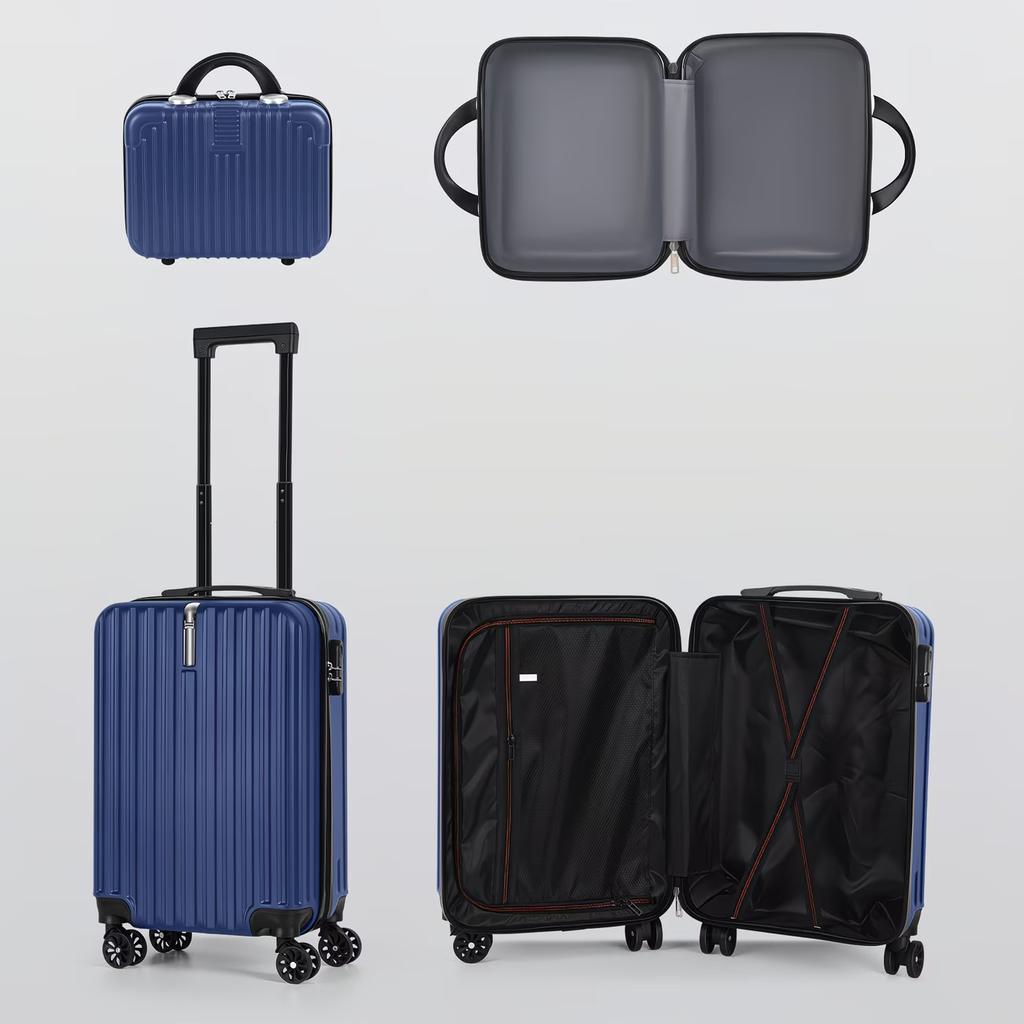 2pcs Luggage Set, 20-Inch Rolling Suitcase & 14-Inch Makeup Bag, Travel Carry-On Trolley Bag with Spinning Wheels & TSA Lock for Business & Leisure Flights. Available In Four Colors.