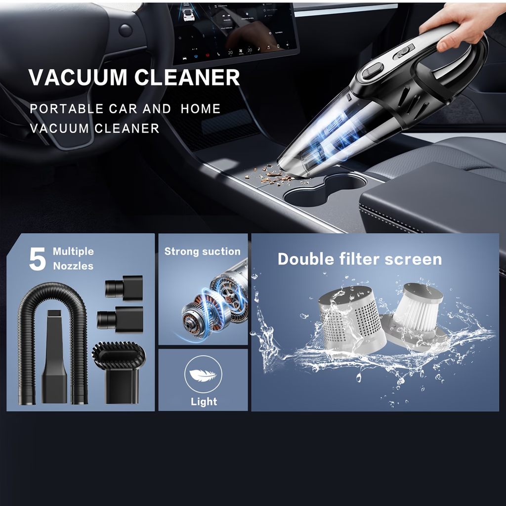 Vacuum Cleaner, Strong Suction, Handheld Vacuum, 2000Mah Large Capacity, Low Noise, Comes with 5 Accessories, Household Vacuum, Mini Vacuum for Car Interior Cleaning, Pet Hair, Kitchen, Home Cleaning Supplies, Car Accessories, Car Supplies Gift