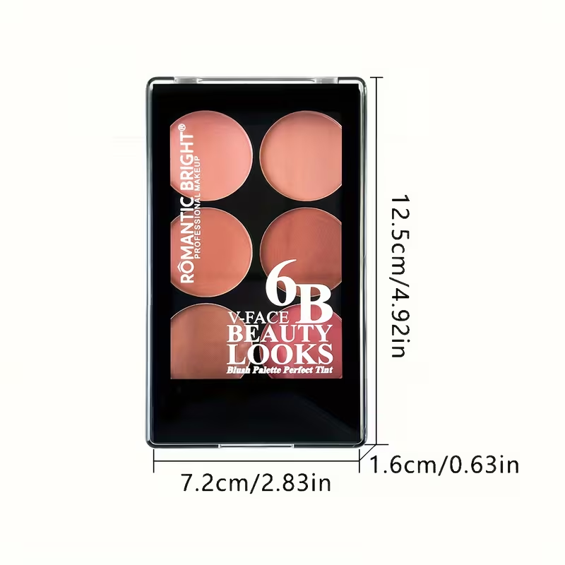 6-Color Waterproof Blush Palette - Easy-to-Apply, Natural 3D Makeup Look, Shade Enhancement for All Skin Tones, Matte & Shimmer Finishes in Red Hues, Makeup Palette