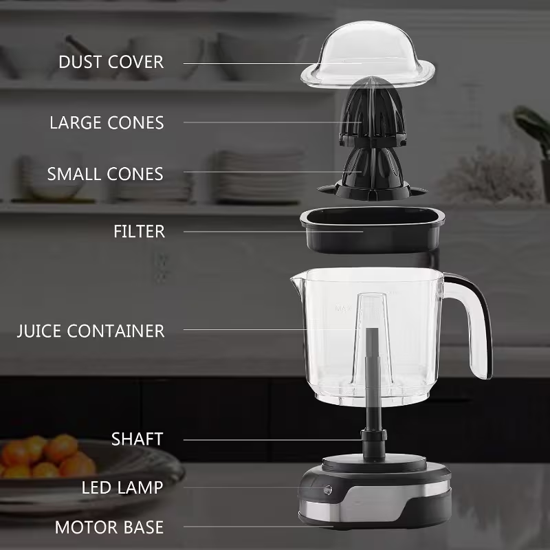 [Effortless Orange Juicer] Stainless Steel, Effortless Orange Juicer | Portable Citrus Press for Orange & Lemon Juice, Easy Clean, Healthy Juicing, Black, 1.2L