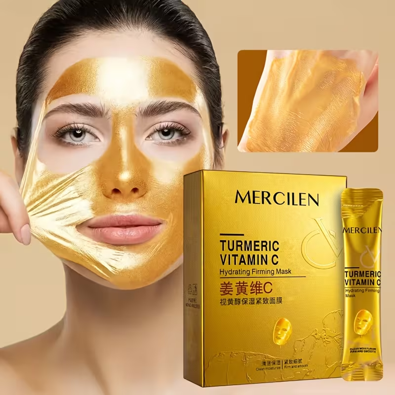 Turmeric Vitamin C Retinol Moisturizing and Firming Mask 6g*10 Pack, Added Aloe Vera, Hyaluronic Acid and Phytosqualane, Deep Cleansing, Moisturizing and Firming, Suitable for All Skin Types, Even Light Beige, Travel Portable Outfit.