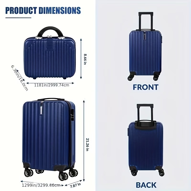2pcs Luggage Set, 20-Inch Rolling Suitcase & 14-Inch Makeup Bag, Travel Carry-On Trolley Bag with Spinning Wheels & TSA Lock for Business & Leisure Flights. Available In Four Colors.