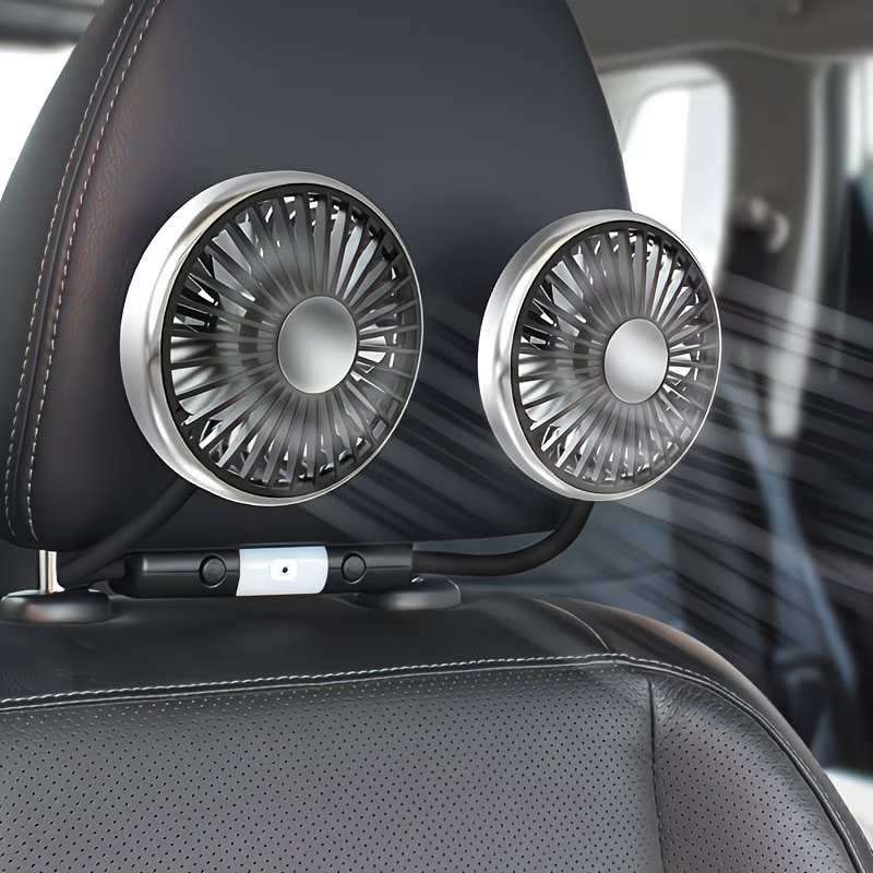 Usb-Powered Cooling Fan for The Back Seat of Your Car, Featuring Two Separate Heads That Can Rotate 360°, Designed for Quiet Ventilation in Sedans, Suvs, Rvs, Trucks, And