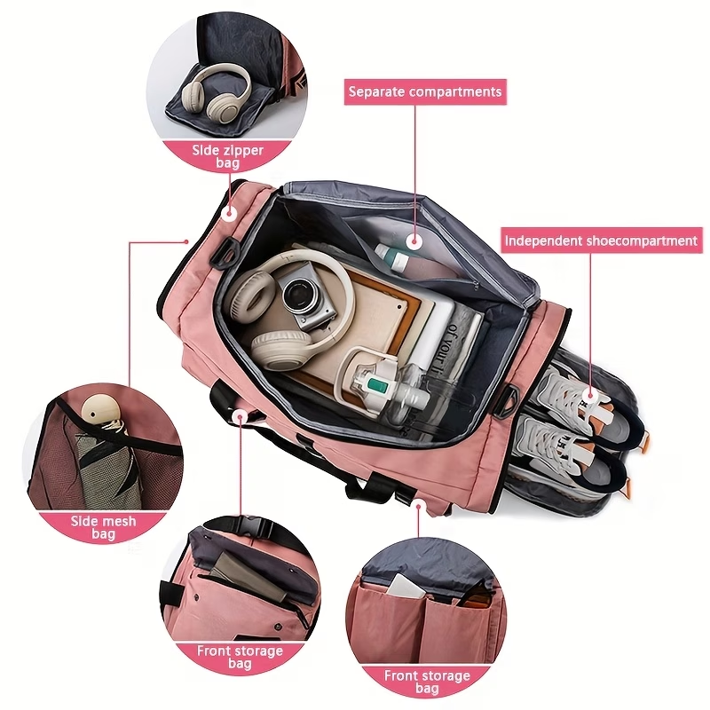Hidden Strap Large Capacity Travel Backpack, Detachable Single Shoulder Crossbody Bag Strap, Multifunctional Sports Fitness Bag, Independent Shoe Compartment, Large Main Pocket, Front Storage Bag with Side Zipper Pockets